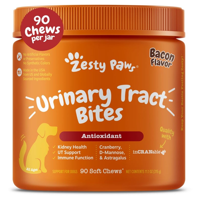 Zesty Paws Cranberry Supplement for Dogs - Bladder Control for Dogs - Urinary Tract Support - Cranberry Chews with D-Mannose, Vitamin B6 & L-Arginine - Immune & Gut Support - Bacon - 90 Count - Image 1