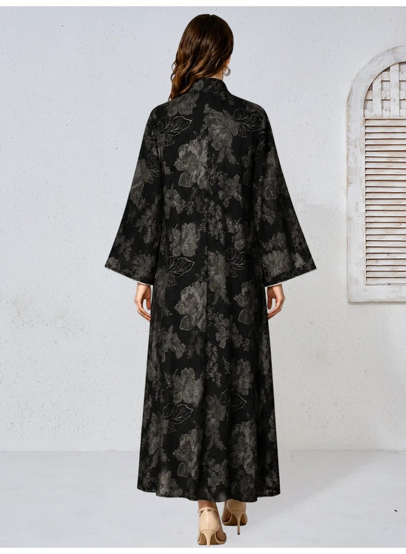 Kaiyuede Women's Black  Decoration Floral Jalabiya - Image 2