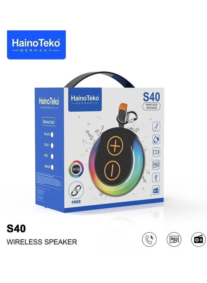 Haino Teko S40 Red Portable Wireless Bluetooth Speaker with HiFi Sound, Vibrant RGB Lighting, Easy Button Control, and Powerful Bass – Compact, Stylish, and Rechargeable Speaker for Music, Parties, Travel, Outdoor Events, and Home Entertainment - Image 5