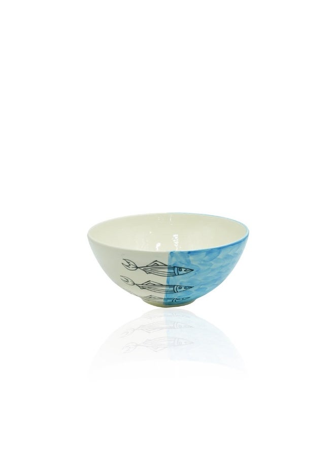 SIDDIQ 30-PB Ceramic Round Bowl Jasmine Sardine Blue, 12 Inches 
