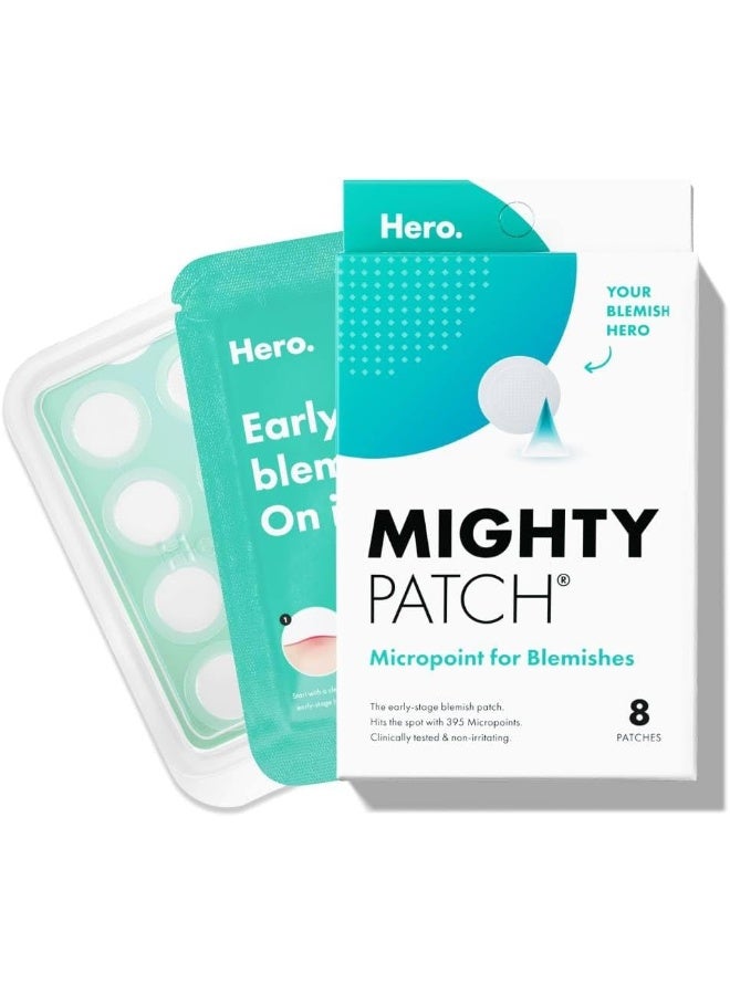 Mighty Patch ميكروبوينت للبقع من هيرو كوزمتيكس - لاصق هيدروكوليد لعلاج حب الشباب للبثور المبكرة والبثور المخفية، 395 نقطة ميكرو خاصة (8 لاصقات) - Image 1