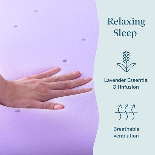 Lucid 4 Inch Lavender Memory Foam Mattress Topper Queen Size Essential Oil Infusion Ultra Plush Feel PressureRelieving Bed Topper Ventilated and Breathable CertiPur Certified - Image 3