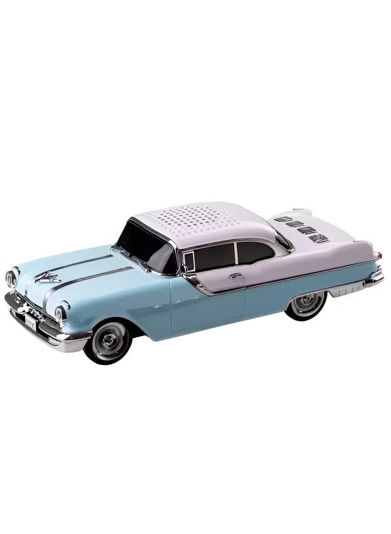 ويستر مكبر صوت بلوتوث على شكل سيارة كلاسيكية مع راديو، مكبر صوت لاسلكي محمول ببطارية 1500 مللي أمبير، مكبر صوت بلوتوث على شكل سيارة باللونين الأزرق الفاتح والأبيض - Image 1