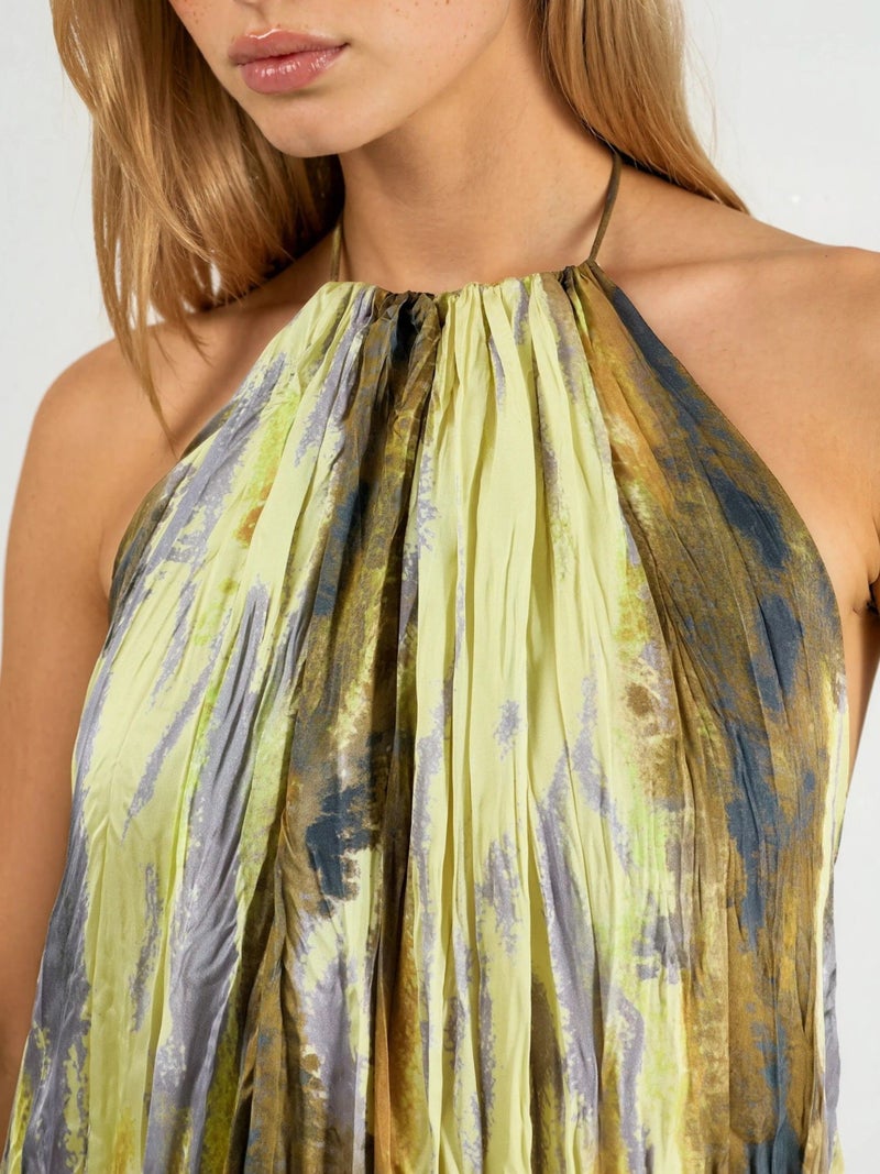 Qustyle QU STYLE Textured Patterned Maxi Dress with Halter Collar - Image 5