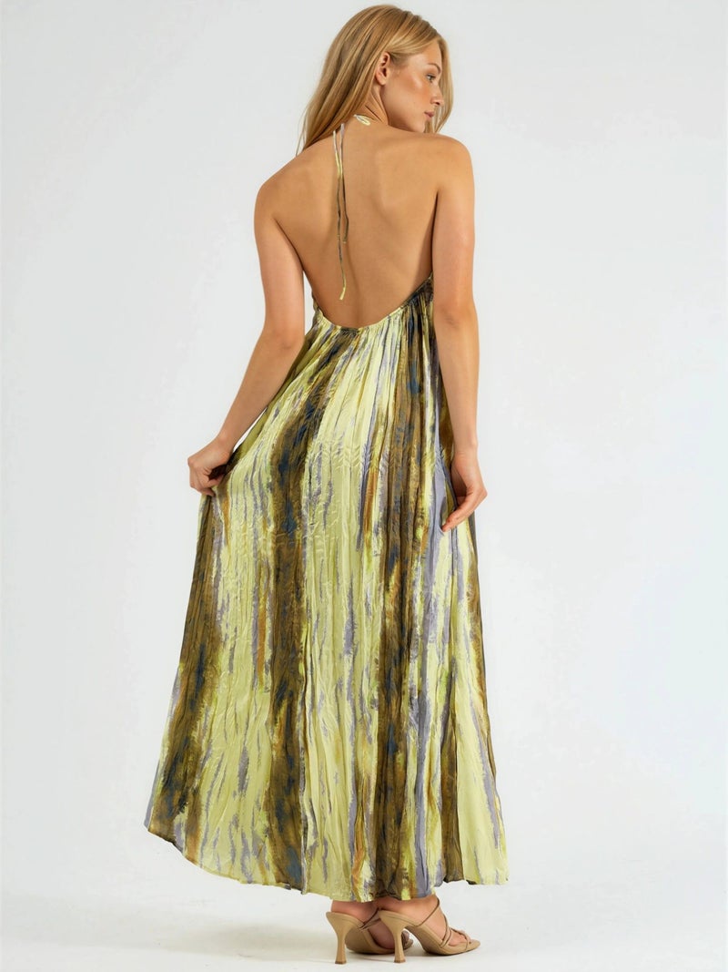 Qustyle QU STYLE Textured Patterned Maxi Dress with Halter Collar - Image 3