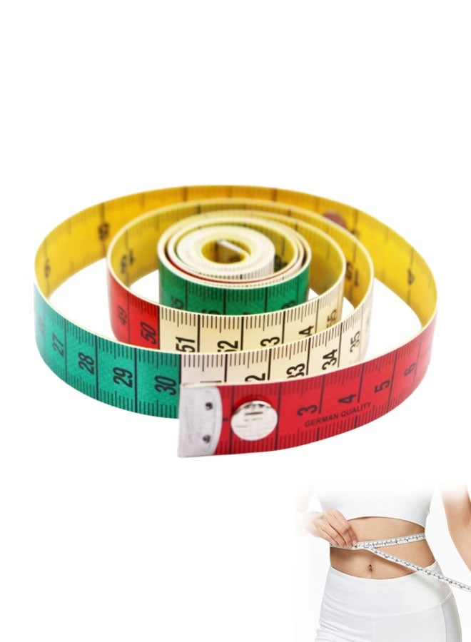 موندا شريط قياس ناعم ملون، مسطرة مرنة 150 سم/60 بوصة للجسم والخياطة، شريط قياس مزدوج المقياس متري وبوصة مع زر كبس للإغلاق على الوجهين - Image 1