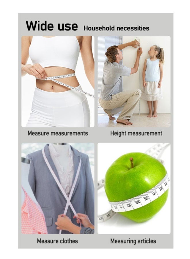 موندا شريط قياس ناعم ملون، مسطرة مرنة 150 سم/60 بوصة للجسم والخياطة، شريط قياس مزدوج المقياس متري وبوصة مع زر كبس للإغلاق على الوجهين - Image 2