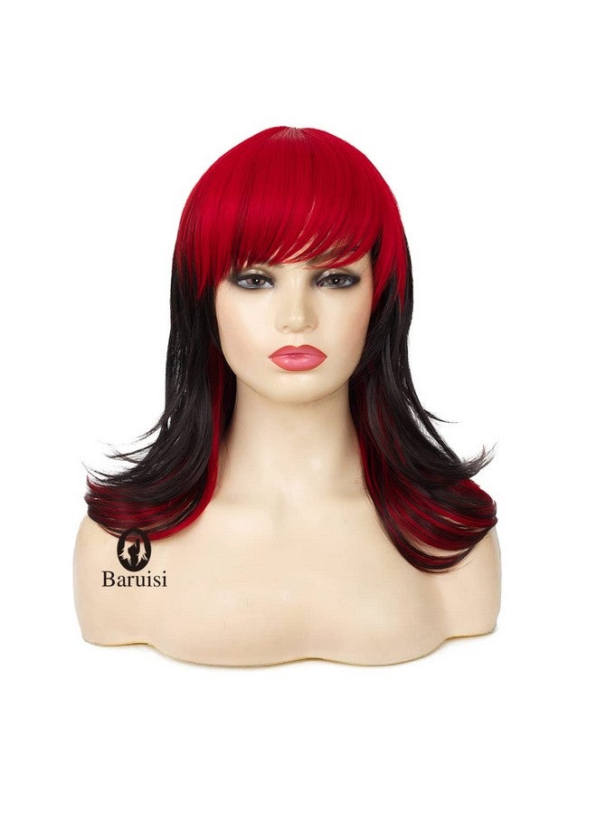Baruisi Black Red Wigs for Women Shoulder Length Layered Shaggy Wig with Bangs Synthetic Halloween Cosplay Wig - Image 2