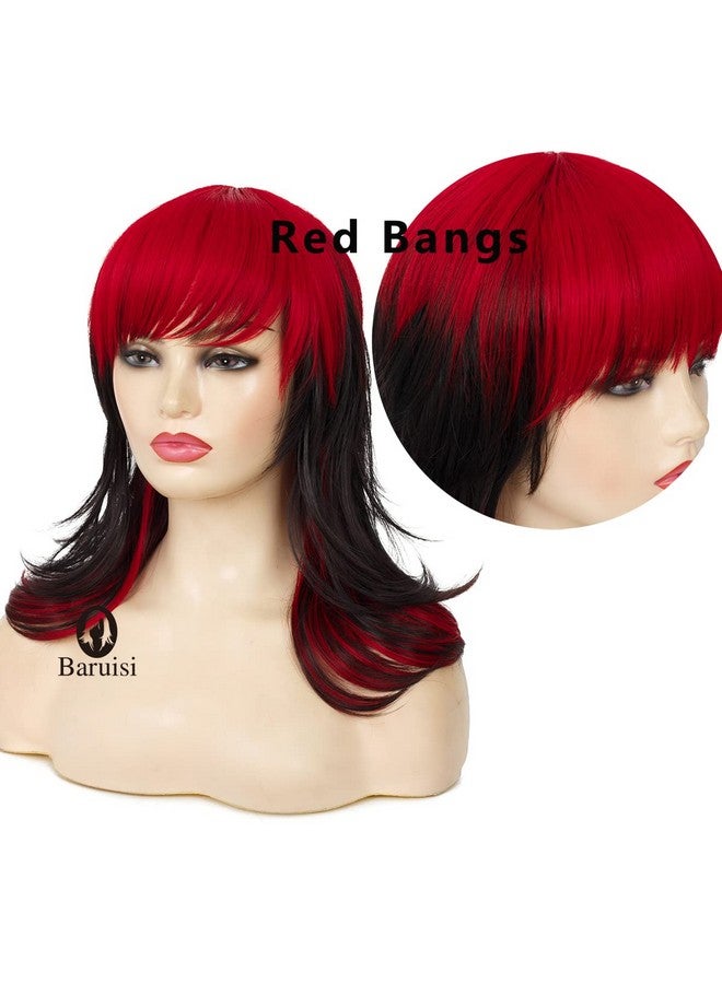 Baruisi Black Red Wigs for Women Shoulder Length Layered Shaggy Wig with Bangs Synthetic Halloween Cosplay Wig - Image 4