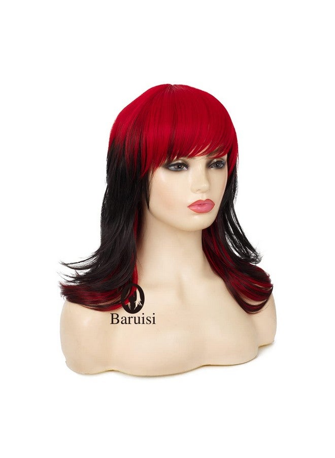 Baruisi Black Red Wigs for Women Shoulder Length Layered Shaggy Wig with Bangs Synthetic Halloween Cosplay Wig - Image 3