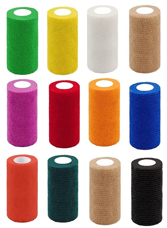الشريط ضمادة كريب لاصقة من A-TAPE، شريط لاصق مرن ذاتي الاستخدام لإصابات الرياضة، والالتواءات، وإصابات الركبة والمعصم، والتواءات الكاحل، والتورم (10 سم × 4.5 متر - عبوة من 12 قطعة) متعدد الألوان - Image 1