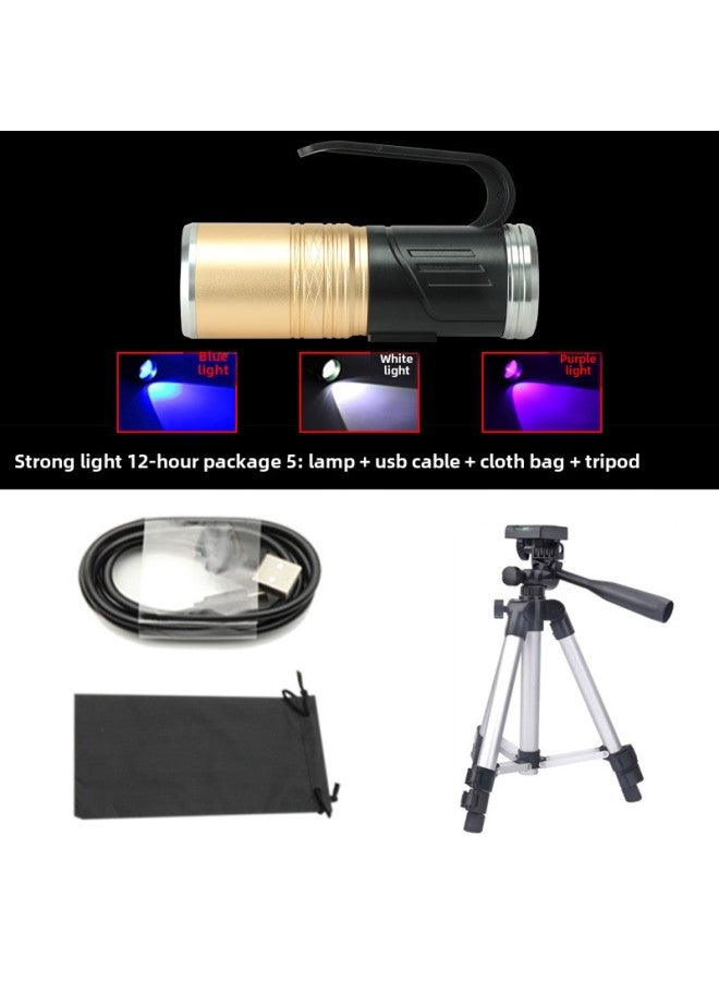 Highlight LED Night Fishing Lights Fishing Lights Blue Light Zoom Fishing Gear USB Strong Light Rechargeable Fish Flashlight-Color:3 Light Set 5: Lamp + Line + Bag + Tripod  - Image 1
