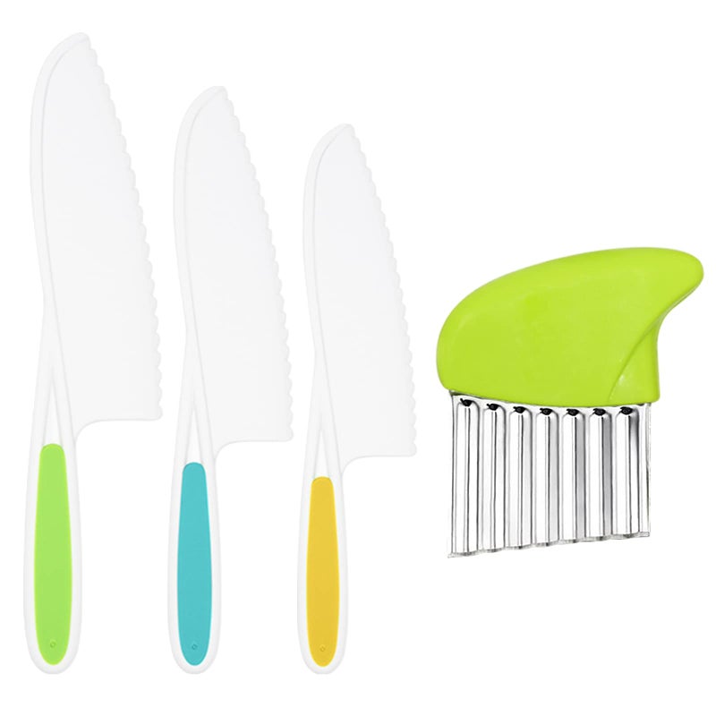 Suhctuptx Kids Kitchen Knives, Nylon Toddler Knife Set with Crinkle Cutter, Kid Safe Knife for Real Cooking, Toddlers Friendly Knifes for Kitchen Cooking & Cutting Bread Vegetable Fruit Cake - Image 1