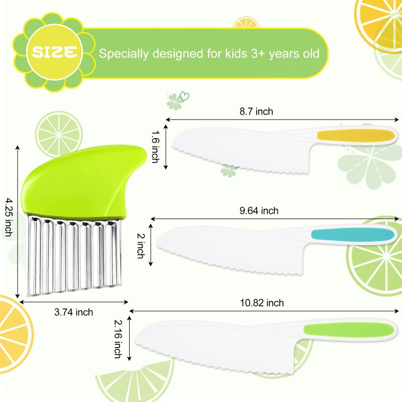 Suhctuptx Kids Kitchen Knives, Nylon Toddler Knife Set with Crinkle Cutter, Kid Safe Knife for Real Cooking, Toddlers Friendly Knifes for Kitchen Cooking & Cutting Bread Vegetable Fruit Cake - Image 2