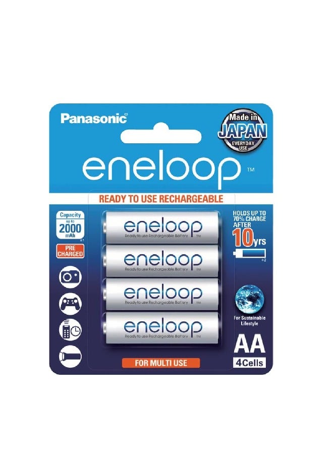 Panasonic بطاريات باناسونيك إنيلوب AA 2000mAh القابلة لإعادة الشحن، عبوة من 4، BK-3MCCE4BT2 - Image 1