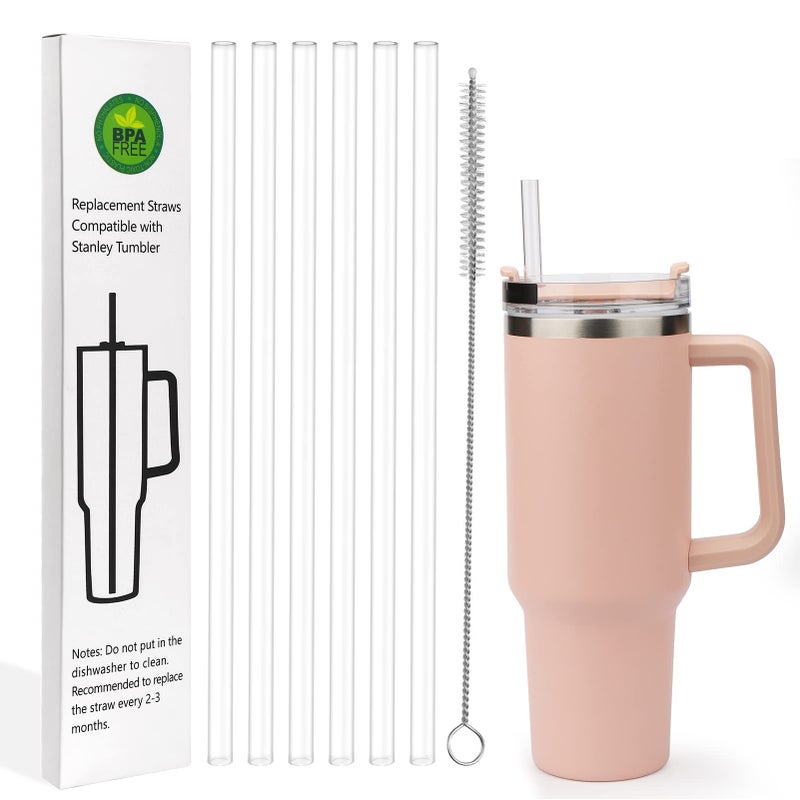 AIERSA AIERSA 6 Pack Replacement Straws Compatible Stanley 4030oz TumblerReusable Plastic Clear Straw12Inch Tall Long Drinking Straws with Cleaning Brush for Stanley Cup Accessories 