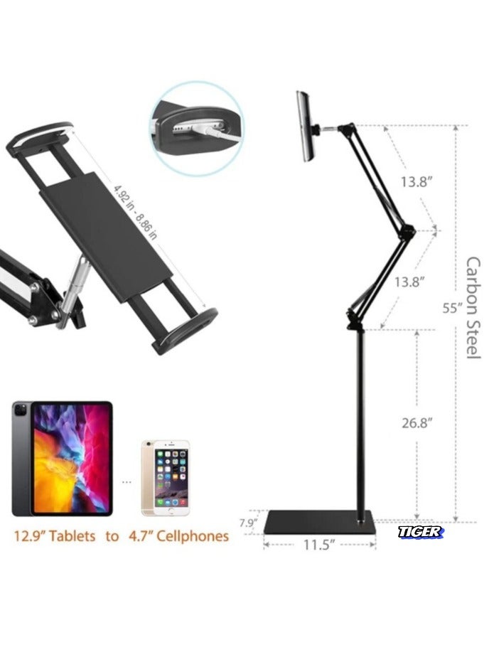 TIGER Universal Floor Adjustable and Foldable Tablet Stand Holder – 360° Rotation for Phones and Tablets, Portable and Versatile Design - Image 2