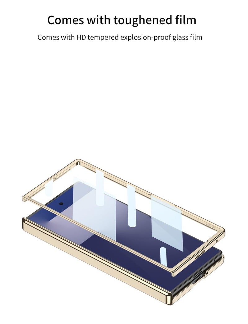 Midkart Magnetic Case Compatible with Samsung Galaxy Z Fold 7 Release 2025 Hinge Protection Leather Cover with Stand Electroplated Camera Protection, Beige & Gold - Image 5