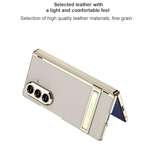 Midkart Magnetic Case Compatible with Samsung Galaxy Z Fold 7 Release 2025 Hinge Protection Leather Cover with Stand Electroplated Camera Protection, Beige & Gold - Image 4