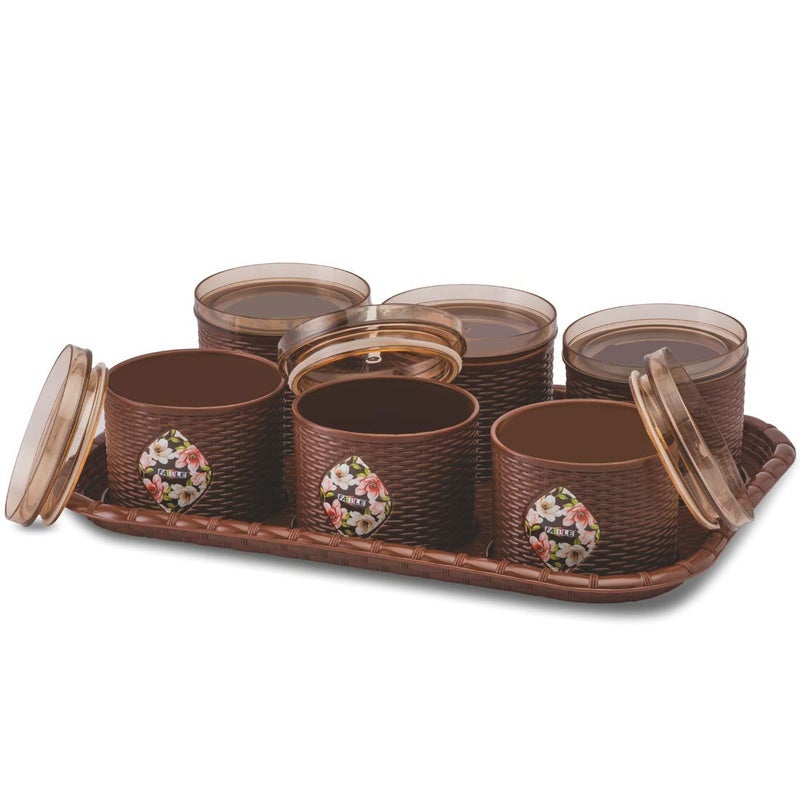 Nabhya Plastic Spice Container with Lid - 500 ml, 6 Pieces, Brown - Image 3