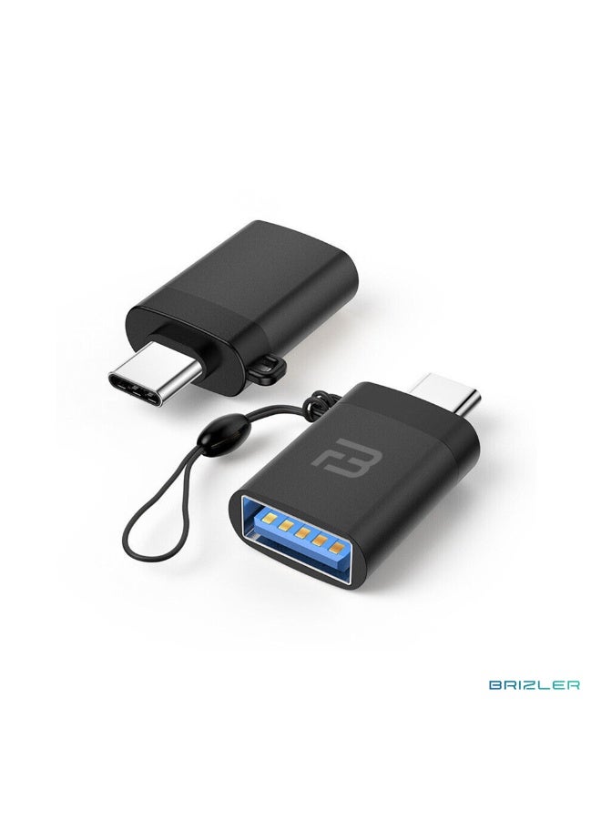 بريزلر محول USB 3.0 (ذكر) إلى USB-C (أنثى) - يدعم نقل البيانات بسرعة عالية تصل إلى 5 جيجابت في الثانية وتقنية الشحن السريع QC3.0 بقوة 18 واط - تصميم صغير ومحمول مزود بحبل تعليق - متوافق مع أجهزة الكمبيوتر المحمولة والأجهزة اللوحية وكابلات Type-C - اللون: أسود. - Image 1