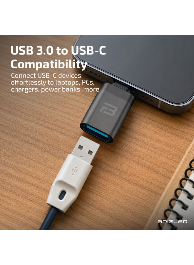 بريزلر محول USB 3.0 (ذكر) إلى USB-C (أنثى) - يدعم نقل البيانات بسرعة عالية تصل إلى 5 جيجابت في الثانية وتقنية الشحن السريع QC3.0 بقوة 18 واط - تصميم صغير ومحمول مزود بحبل تعليق - متوافق مع أجهزة الكمبيوتر المحمولة والأجهزة اللوحية وكابلات Type-C - اللون: أسود. - Image 3