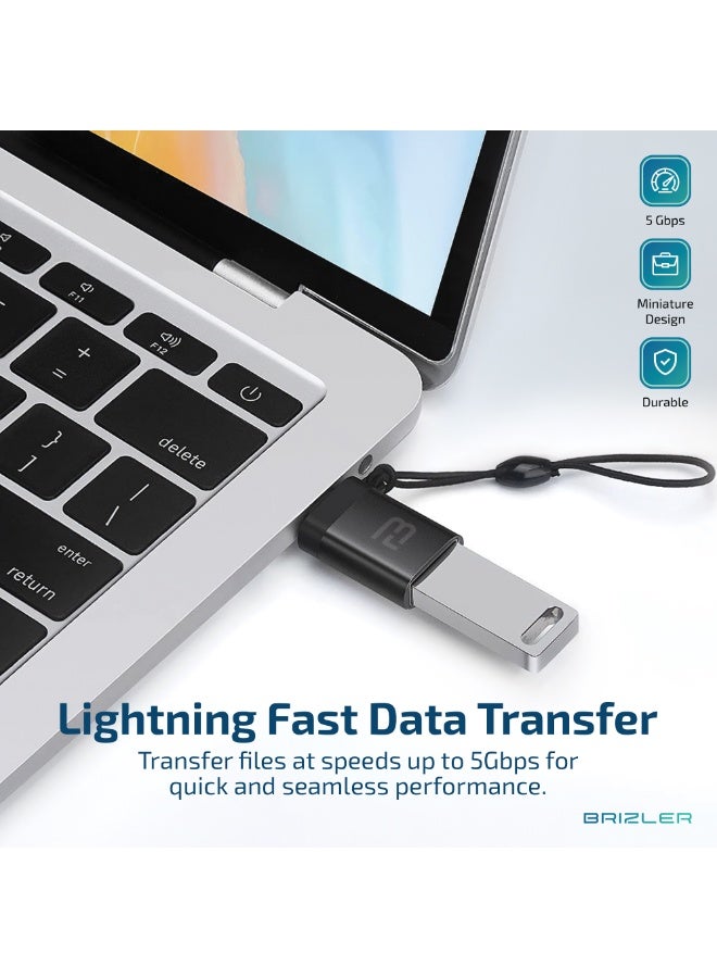 بريزلر محول USB 3.0 (ذكر) إلى USB-C (أنثى) - يدعم نقل البيانات بسرعة عالية تصل إلى 5 جيجابت في الثانية وتقنية الشحن السريع QC3.0 بقوة 18 واط - تصميم صغير ومحمول مزود بحبل تعليق - متوافق مع أجهزة الكمبيوتر المحمولة والأجهزة اللوحية وكابلات Type-C - اللون: أسود. - Image 4