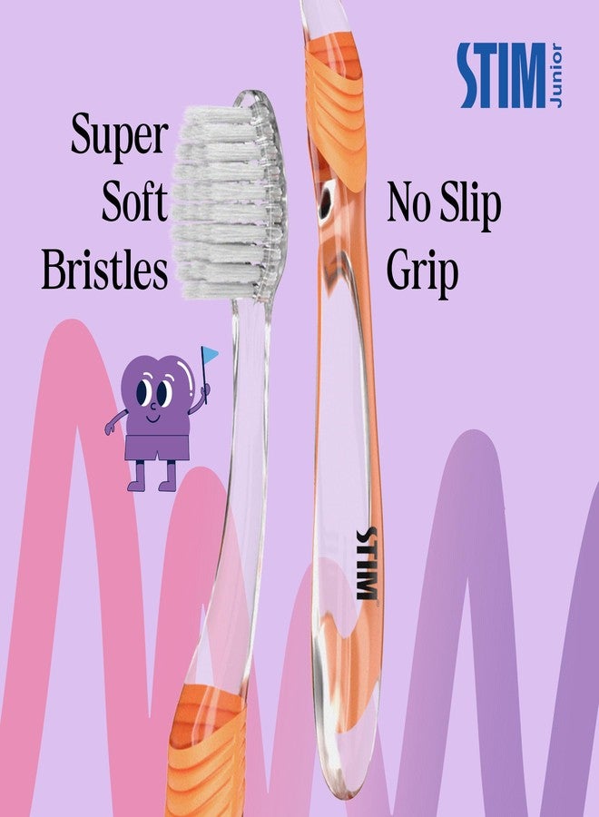 STIM Junior Kids Toothbrush | Soft bristles | 10 to 15 Years | Perfectly sized brush with thumb grip & tongue scraper | For Independent brushing | (Pack of 3) - Image 2