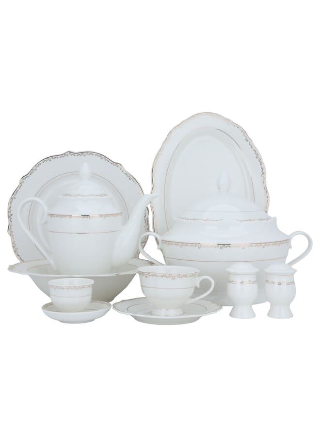 السيف غاليري طقم سفرة بورسلان دائري أبيض منقوش 65 قطعة - Image 1