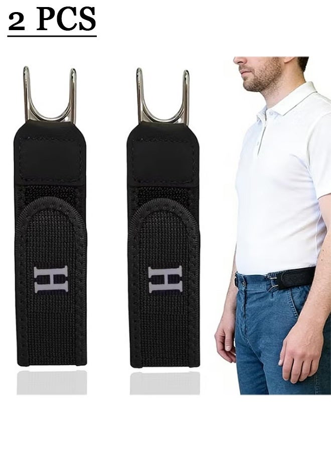 2 Pcs Buckleless Belt Hook, Metal Hook Elastic Belt for Men Women, Invisible Stretch No Buckle Waistband, Adjustable Side Waistband For Work, Casual, Business, Travel, Commuting, Easy To Use - Image 1