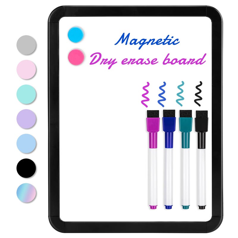 VUSIGN Small White Board Dry Erase, 8.5'' x 11'' Magnetic Dry Erase Board, Mini Whiteboard with Markers for Kids, Students, Fridge, Wall, Locker, Black - Image 1