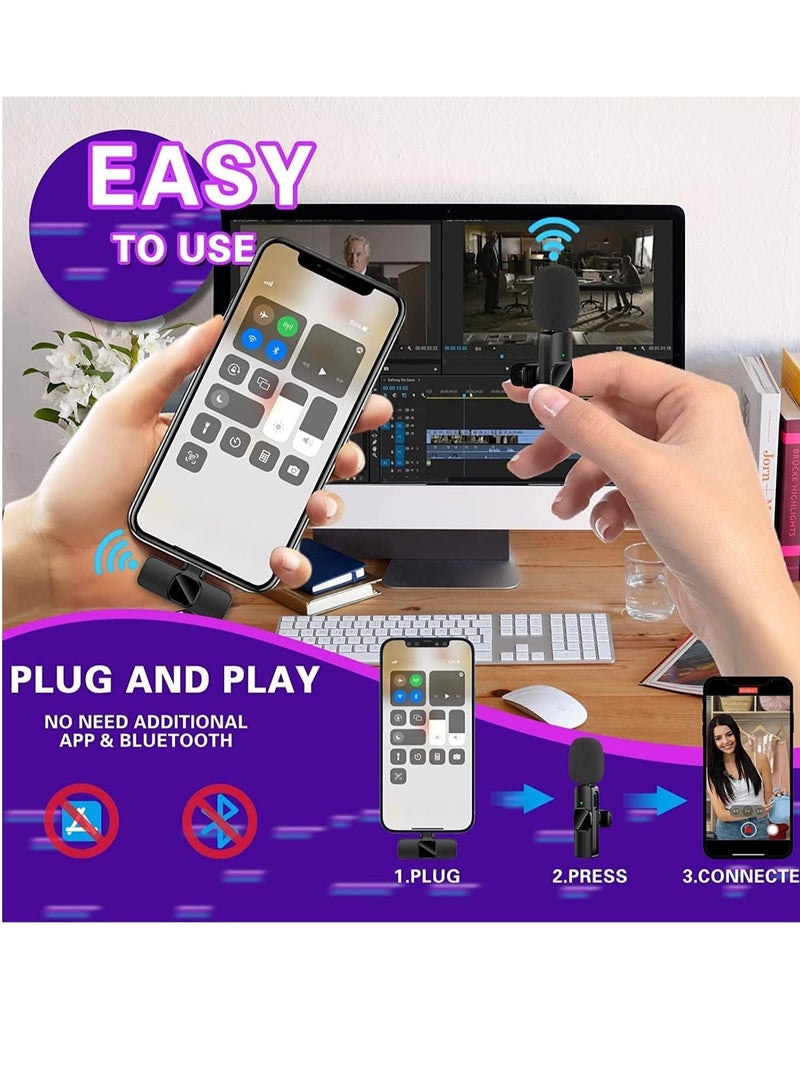 Wireless Lavalier Microphone , mobile phone Microphone, Plug & Play No APP Needed, Mini lapel Wireless Microphone , Noise Cancellation Microphone for live stream
