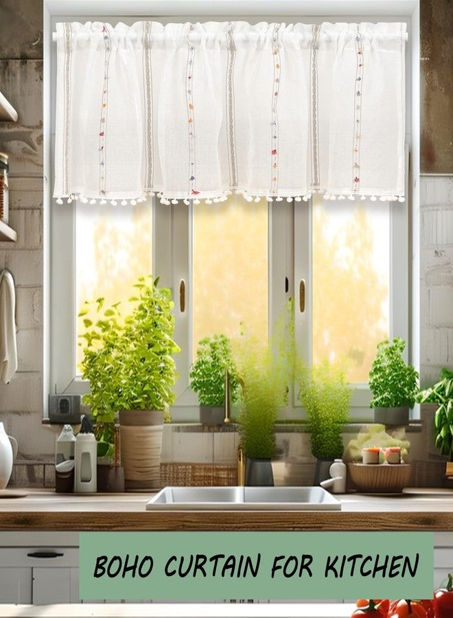 Jayla Boho Valance Curtains for Kitchen, Boho Tassel Kitchen Curtain, Rod Pocket Window Valances, Short Cafe Curtains for Bathroom Small Window Country Rustic, 30" Wx24 L - Image 3