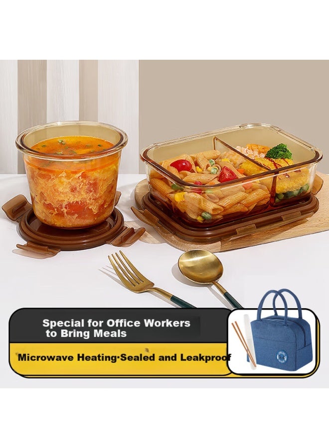 Cilock Xile Kuo Heat-resistant Glass Lunch Box For Office Workers, Food Storage Container, Refrigerator Organizer, Microwave-safe Meal Box Set - Image 1