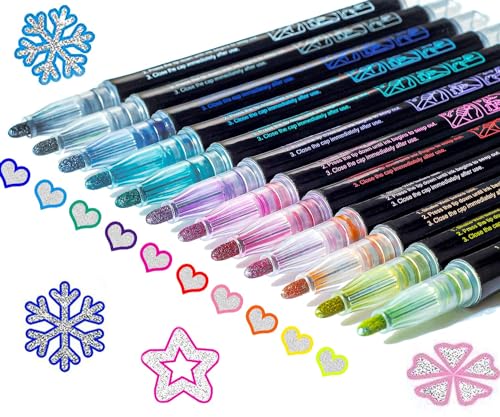 KOUSICOO Stocking Stuffers Teen Girls: 12 Glitter Markers Christmas Gifts Teens Outline Glitter Pens Shimmer,Tween Teen Girl Gifts Trendy Stuff,Art Supplies Kids 6-8 9-12 10-12,Arts Crafts Kids Ages 8-12 Cute - Image 1