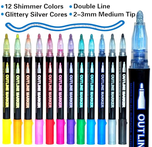 KOUSICOO Stocking Stuffers Teen Girls: 12 Glitter Markers Christmas Gifts Teens Outline Glitter Pens Shimmer,Tween Teen Girl Gifts Trendy Stuff,Art Supplies Kids 6-8 9-12 10-12,Arts Crafts Kids Ages 8-12 Cute - Image 2