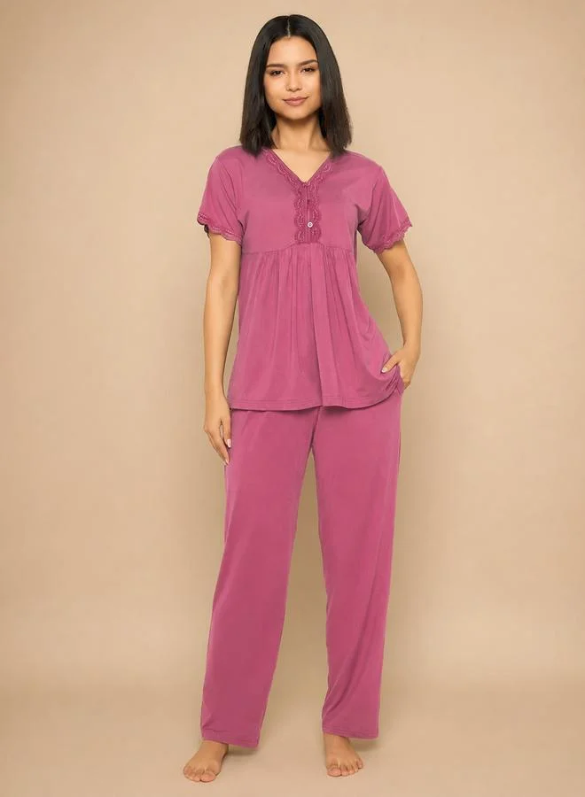 كلوفيا Peplum Top & Pyjama Set in Dark Purple