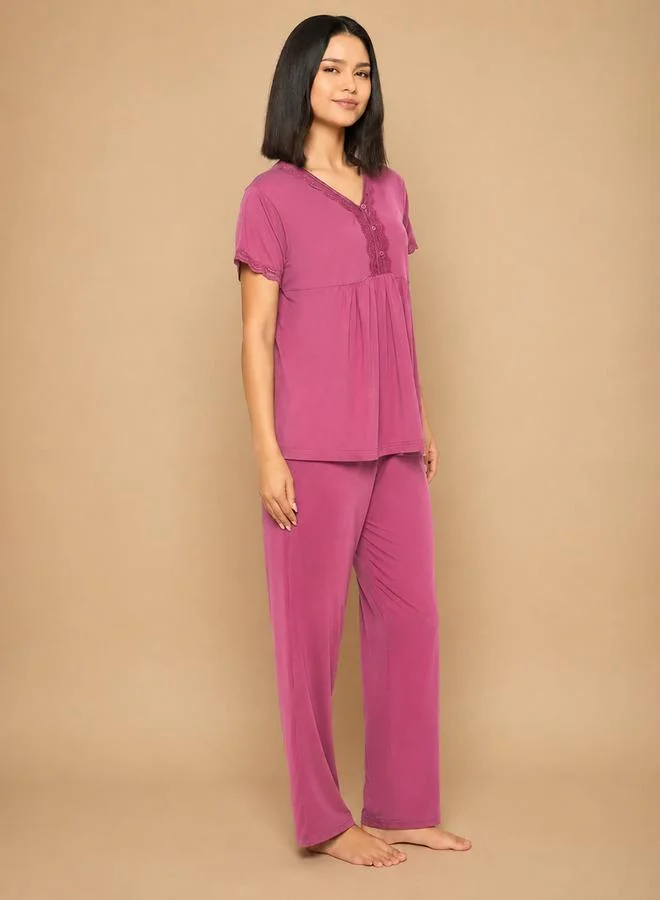 كلوفيا Peplum Top & Pyjama Set in Dark Purple