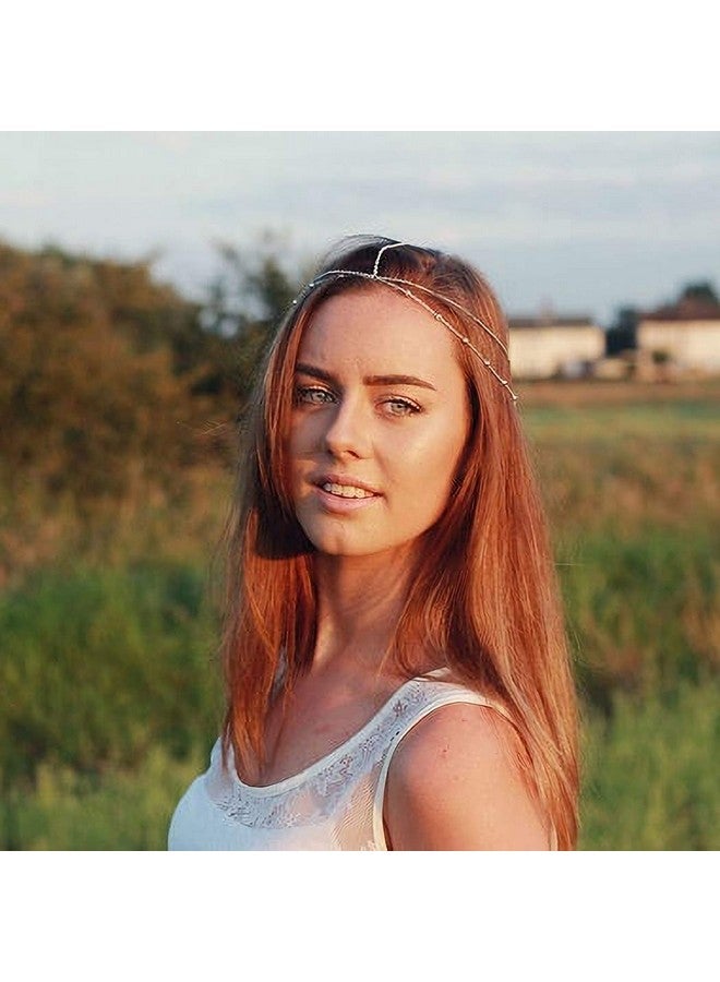 هالوتي سلسلة رأس من الخرز البوهيمي الفضي بطبقتين، سلسلة شعر مهرجانية، عصابة رأس من Eypsy، غطاء رأس قابل للتعديل للنساء والفتيات - Image 2