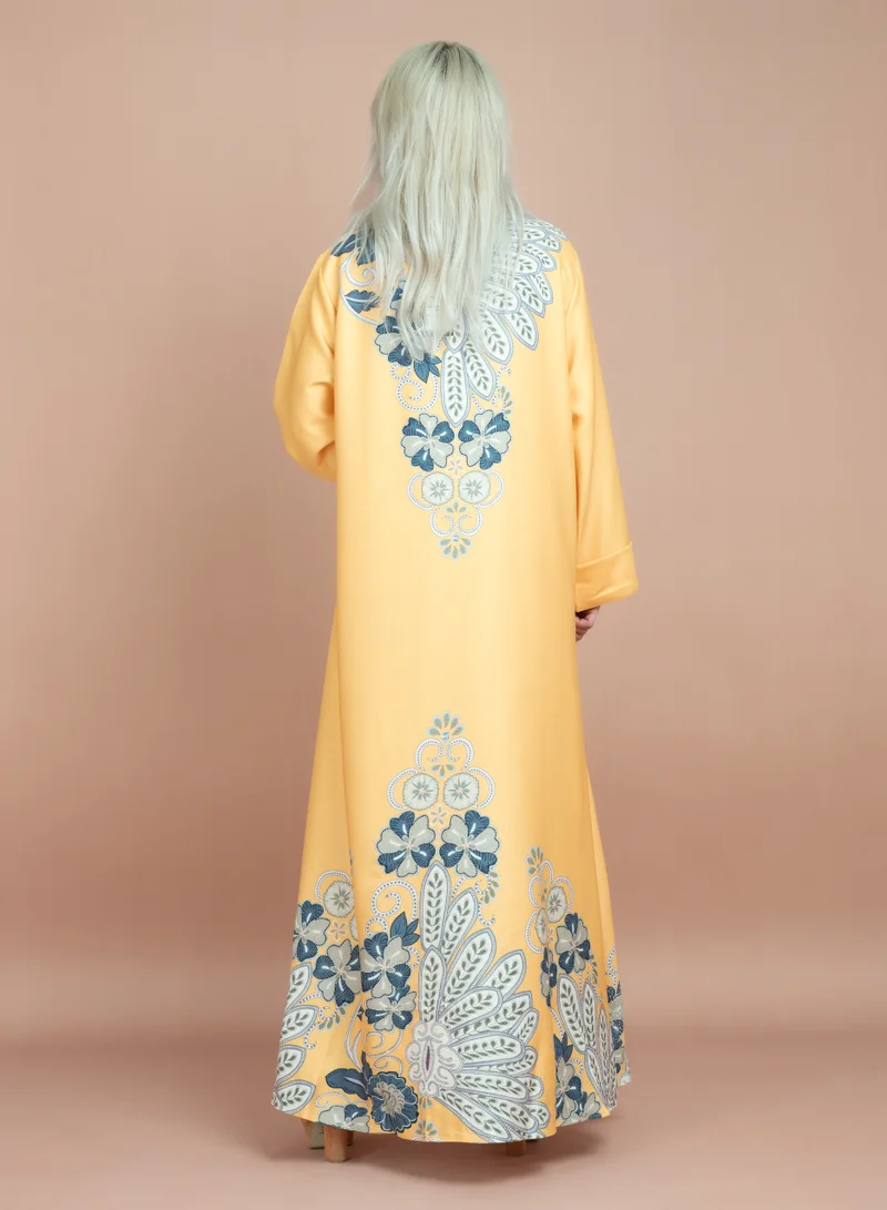 IKKXA Modern Embelished Printed Jalabiya CJ1067 Yellow