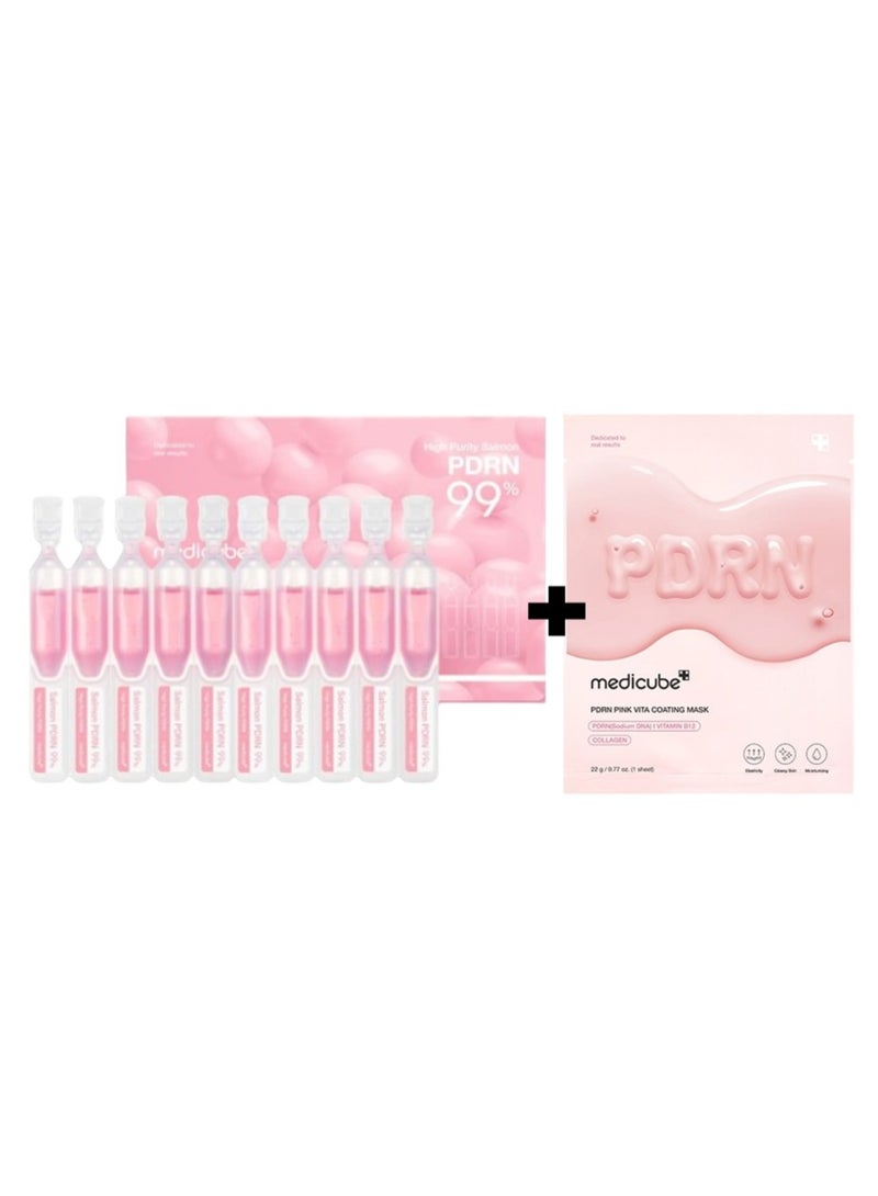 Medicube Medicube PDRN Pink Vita Coating Sheet Mask, 22g + Medicube PDRN Pink One Day Serum Set 1.5 (10 Pieces) - Image 1