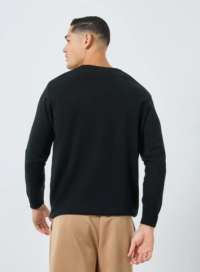 Styli Men Black V-Neck Sweater