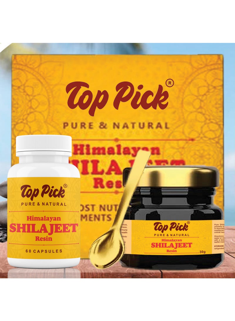 Top Pick Pure Himalayan Shilajit Resin 30g & 60 Capsules for Natural Strength