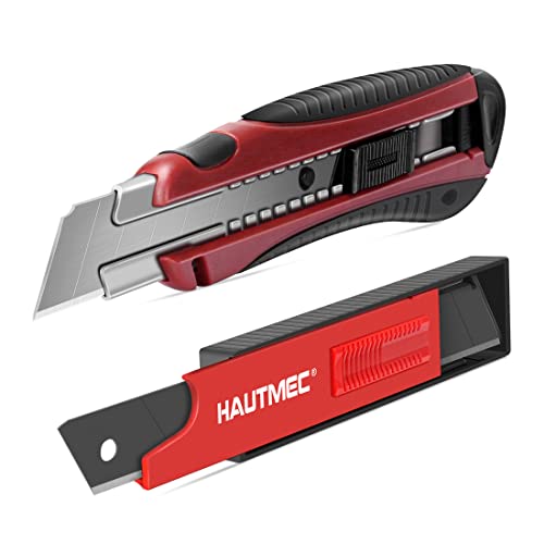 HAUTMEC 25mm Utility Knife Set, Heavy Duty Auto-Lock, Retractable Box Cutter, Wire Stripper Design, with extra 10pcs Ultra sharp Snap-off Sharp Blades HT0205-KN - Image 1
