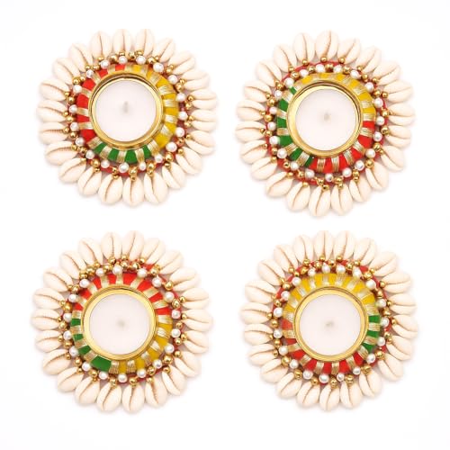 Evisha Unique Tea Light Candles Holder Set with Decorative Diya Tealight Candle Holder for Home Decoration - Handcrafted Diwali Decoration (4 Pcs) Kodi-1 - Image 3