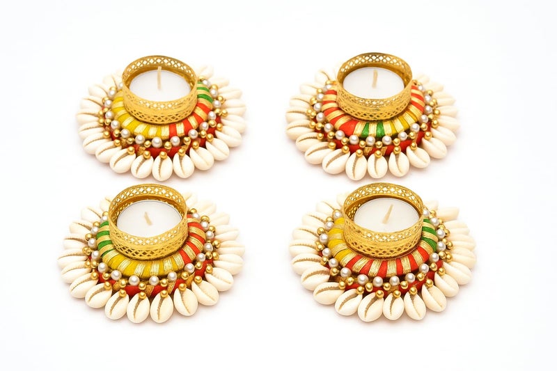 Evisha Unique Tea Light Candles Holder Set with Decorative Diya Tealight Candle Holder for Home Decoration - Handcrafted Diwali Decoration (4 Pcs) Kodi-1 - Image 4