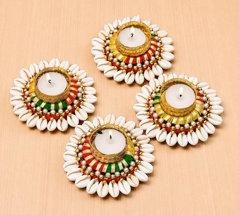 Evisha Unique Tea Light Candles Holder Set with Decorative Diya Tealight Candle Holder for Home Decoration - Handcrafted Diwali Decoration (4 Pcs) Kodi-1 - Image 1