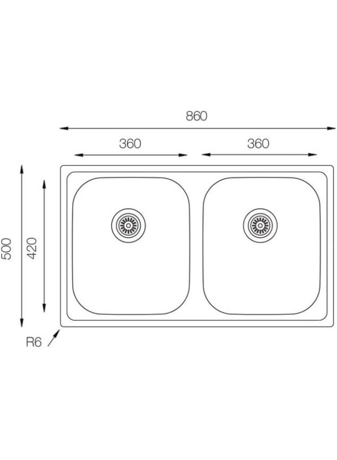 يوكينوكس حوض مطبخ ستانلس ستيل مزدوج، 86 × 50 سم، بفتحة تصريف ، CL 860.500.20 - Image 2
