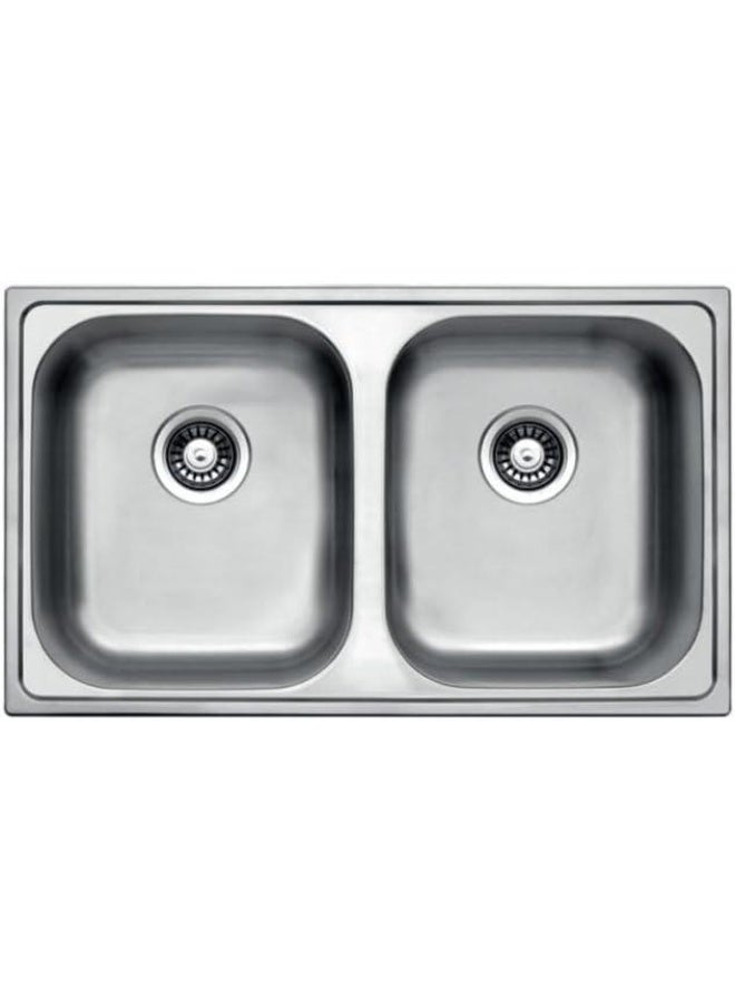 يوكينوكس حوض مطبخ ستانلس ستيل مزدوج، 86 × 50 سم، بفتحة تصريف ، CL 860.500.20 - Image 1