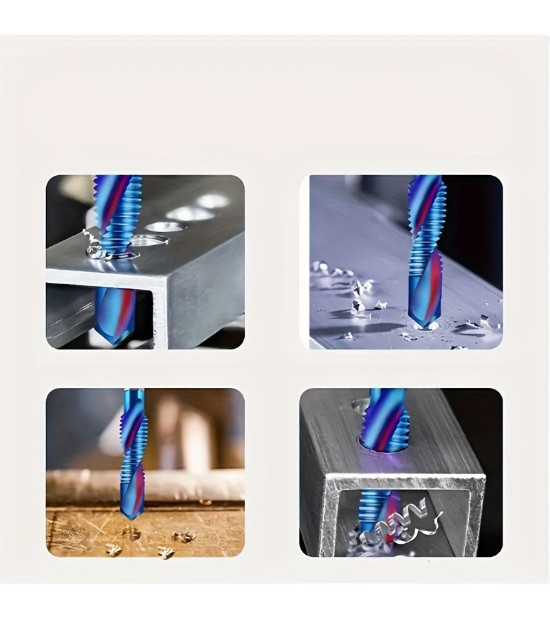 Titanium Coated Hexagonal Shank Tap Set 6 Piece Blue Long Style Metal Threading Tool - Image 4